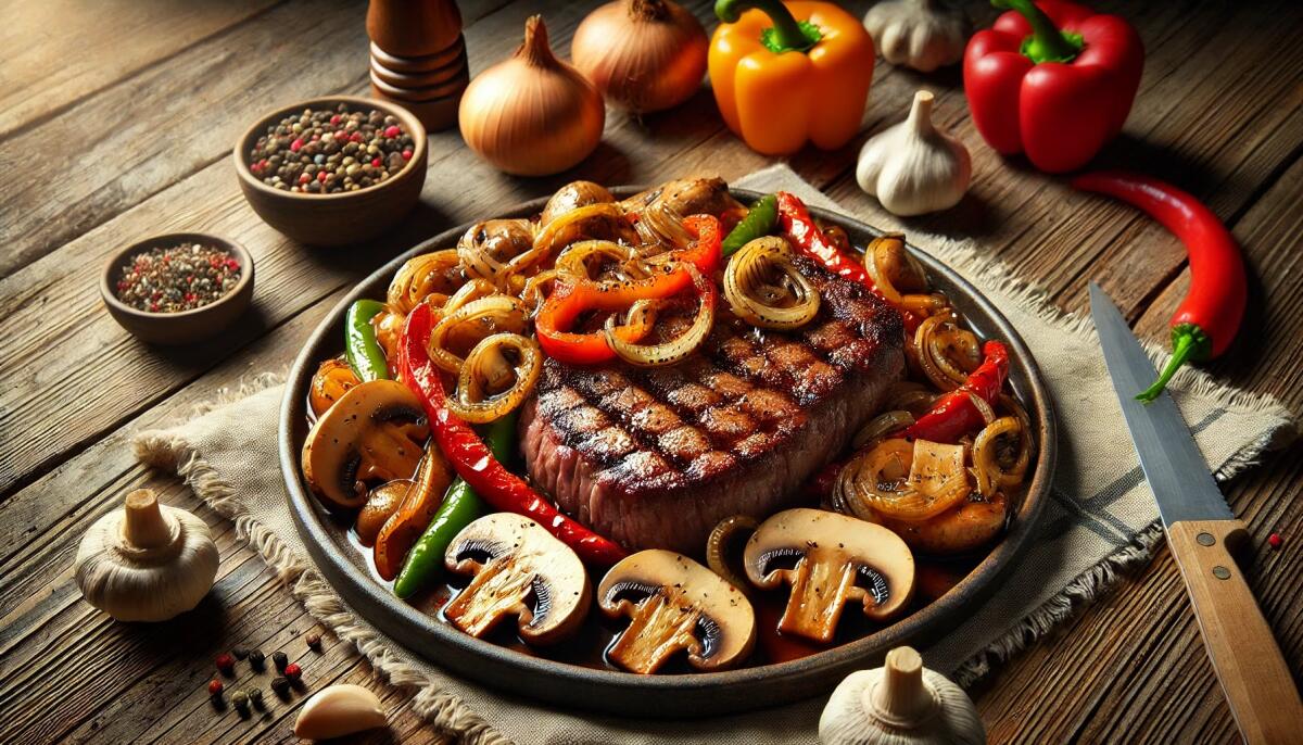 Ricetta Bistecca ai funghi e peperoni - 