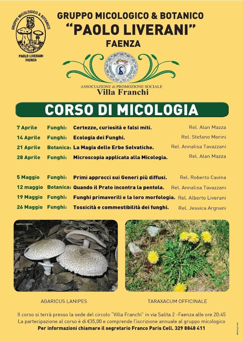 Programma del Corso di Micologia Paolo Liverani Faenza